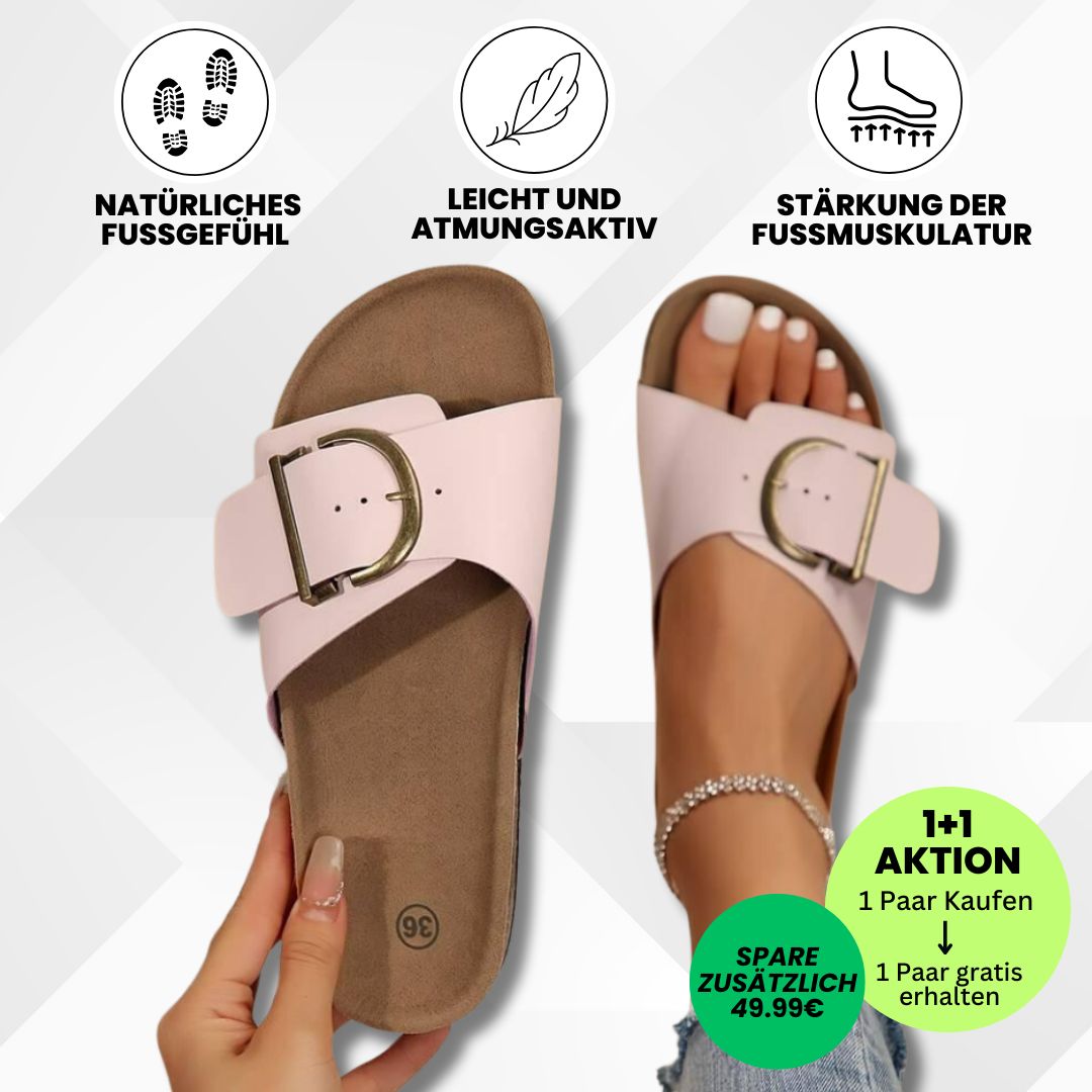 OrthoMia - Schmerzlindernde Kork-Sandalen mit Schnallenriemen-Design für Damen - Sonderaktion 1+1 Gratis